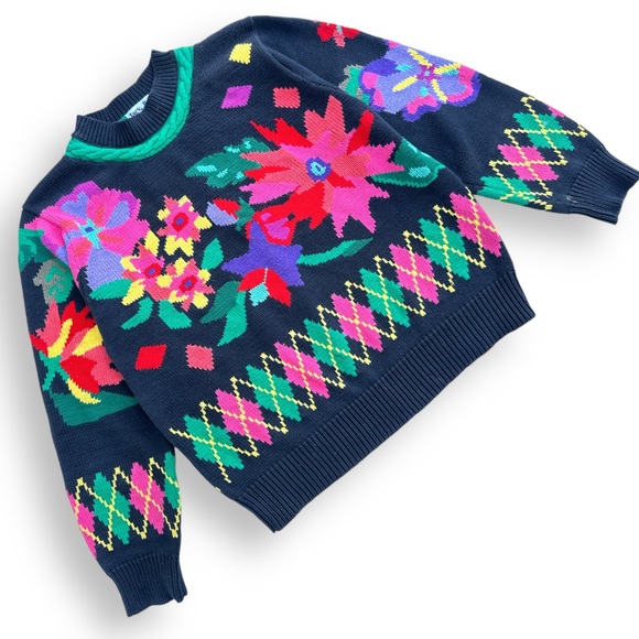 Vintage Jack B. Quick Floral Mock Neck Cotton Sweater, Size M, Black Multi - Picture 11 of 13